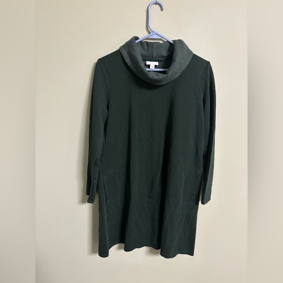 Pure J Jill Cowl Neck Green Jersey Long Sleeve Cotton Blend Dress Pockets Large - Picture 1 of 8